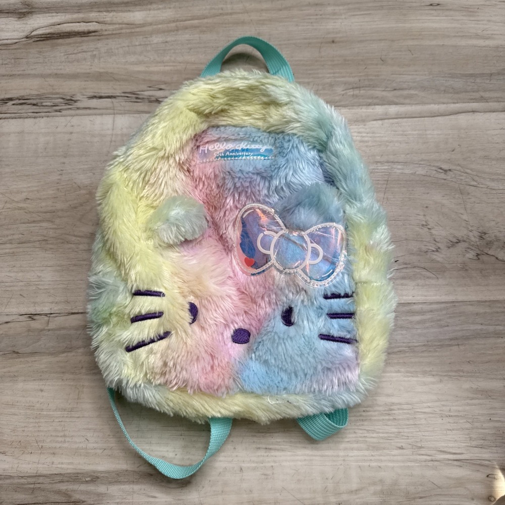 Sanrio Hello Kitty 50th Anniversary Anime Furry Rainbow Cat Plush Backpack